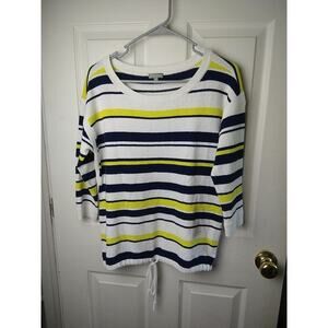 T By Talbots Nautical Striped 3/4 Sleeve Tie Close Bottom Sweater. Size MP